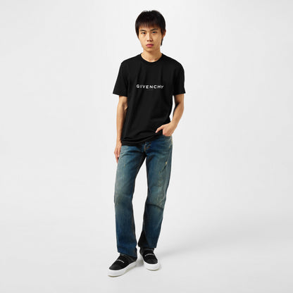 Black T-shirt with GIVENCHY logo on chest and crew neckline