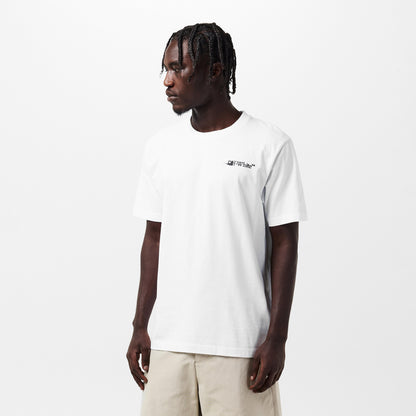 Off White men’s T-shirt, side view with small black chest logo