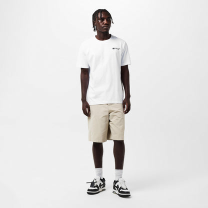Off White men’s T-shirt front view with small black logo and crew neck
