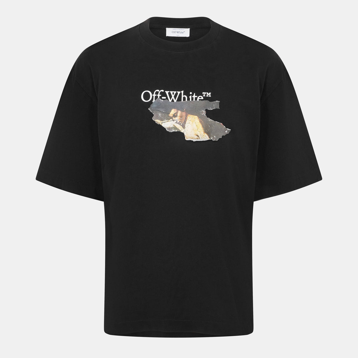 Schwarzes T-Shirt für Herren: kleiner Off-White Pfeil-Print vorne