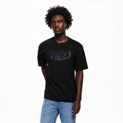 Männers T‑Shirt FF Pop schwarz mit „FENDI ROMA“ Glitzerprint
