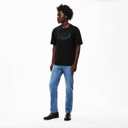 FF Pop T‑Shirt schwarz mit „FENDI ROMA“ Print, Seitenansicht
