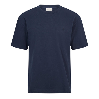 Men’s navy T-shirt with small chest logo, crew neck and short sleeves