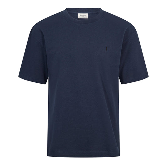 Men’s navy T-shirt with small chest logo, crew neck and short sleeves