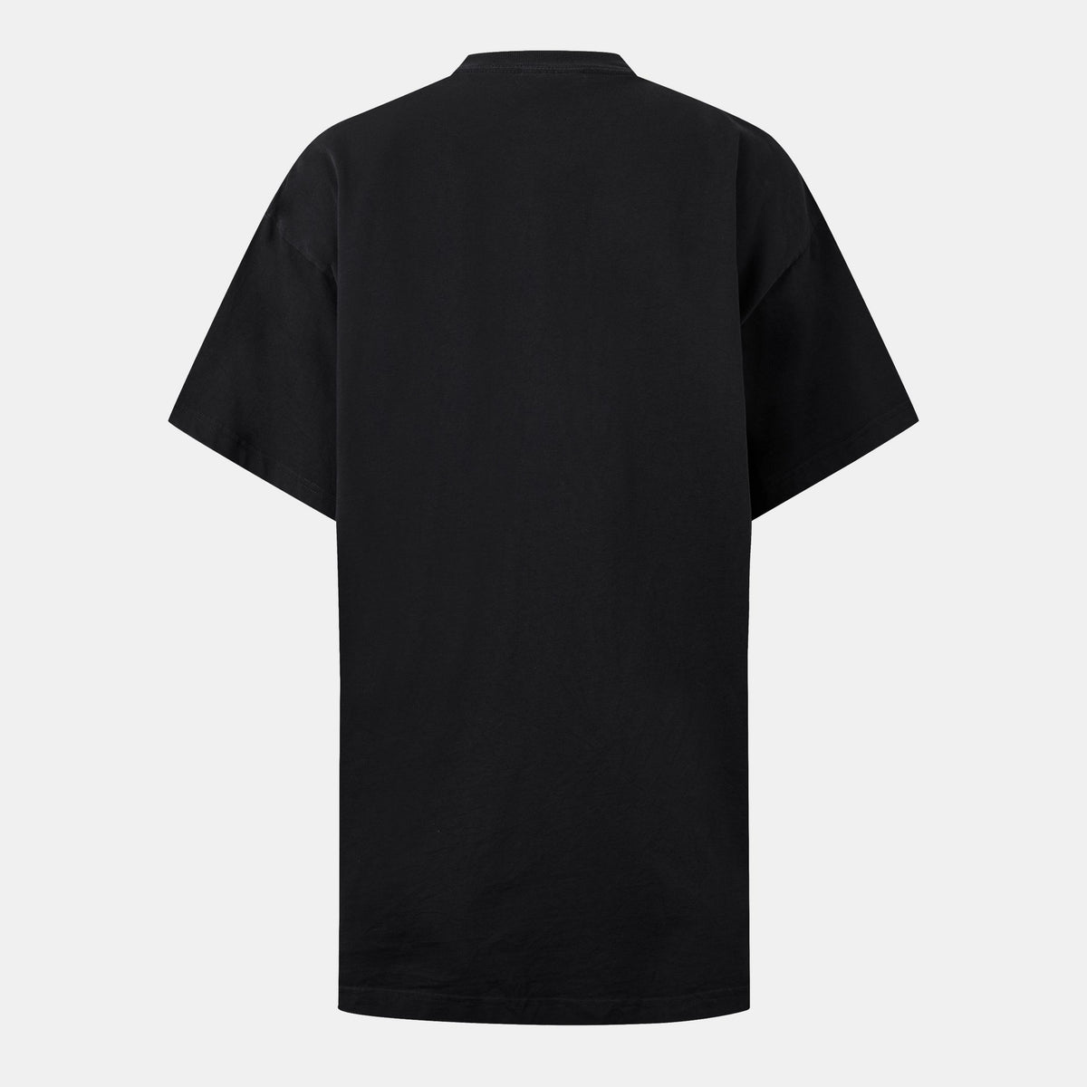 Oversized black T-shirt, plain back view with crew neckline and short sleeves