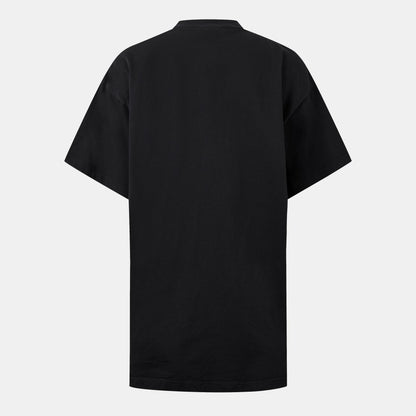 Oversized black T-shirt, plain back view with crew neckline and short sleeves
