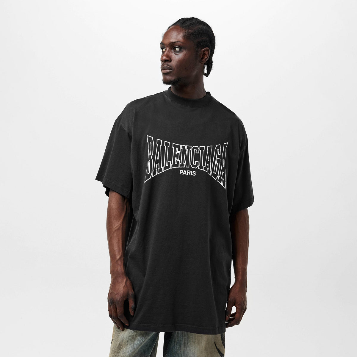 Oversized black T-shirt with front Balenciaga logo and “PARIS” print