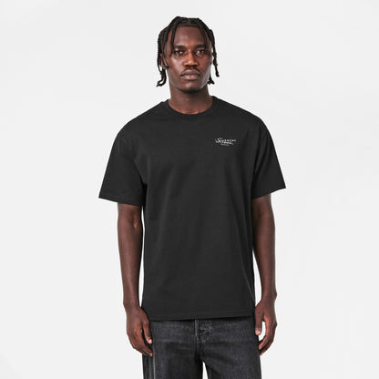 Black crew-neck T‑shirt with small chest logo print