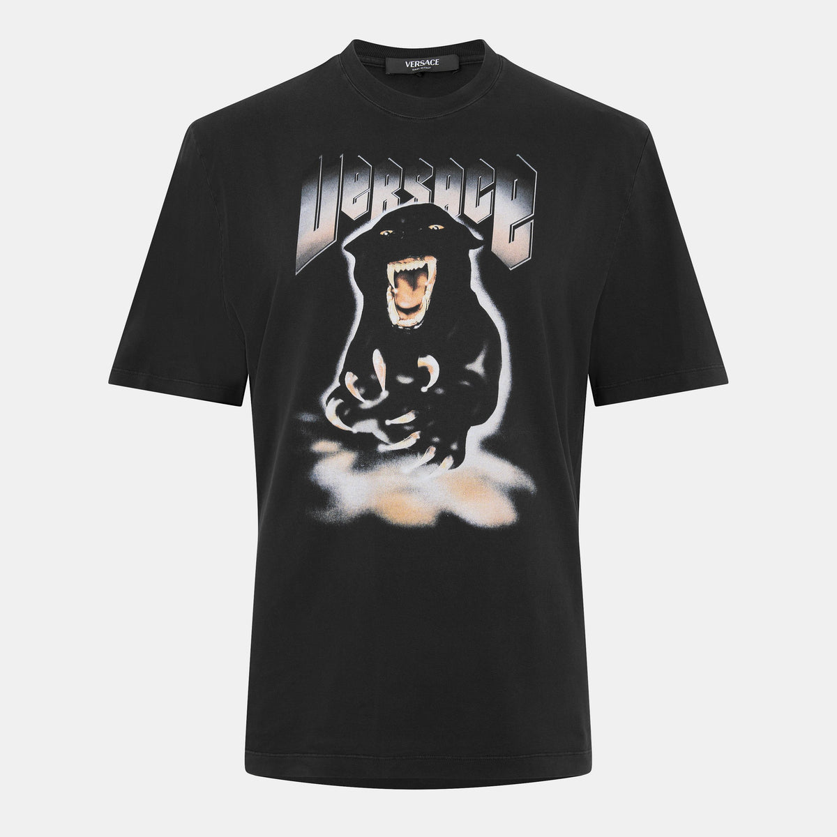 T-shirt nera con grafica frontale di cane e scritta