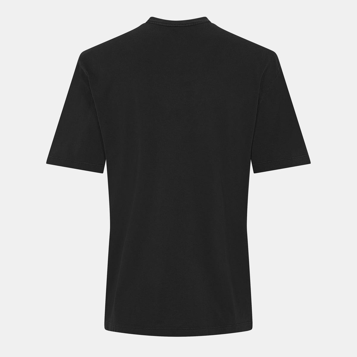 T-shirt nera da uomo vista posteriore, senza stampa