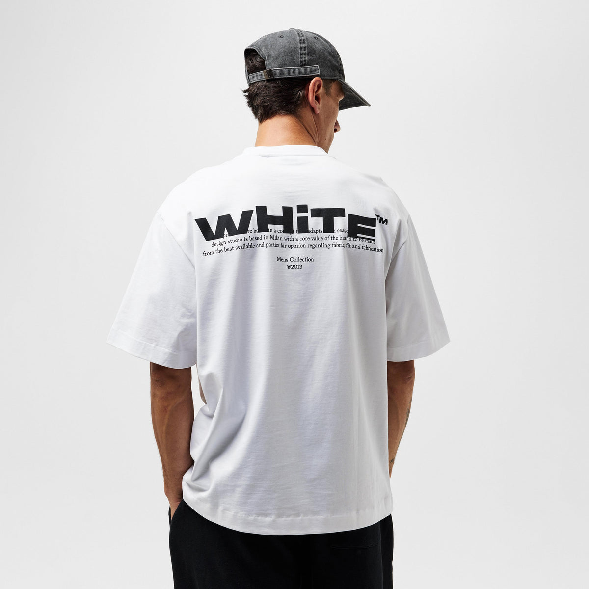 Off White men's regular-fit T-shirt, back view with large black logo