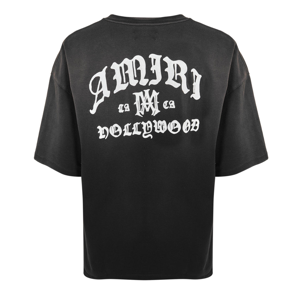 Oversized black T-shirt, large white graphic text print on back