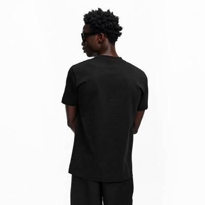Black short-sleeve T-shirt with crew neck, plain back view