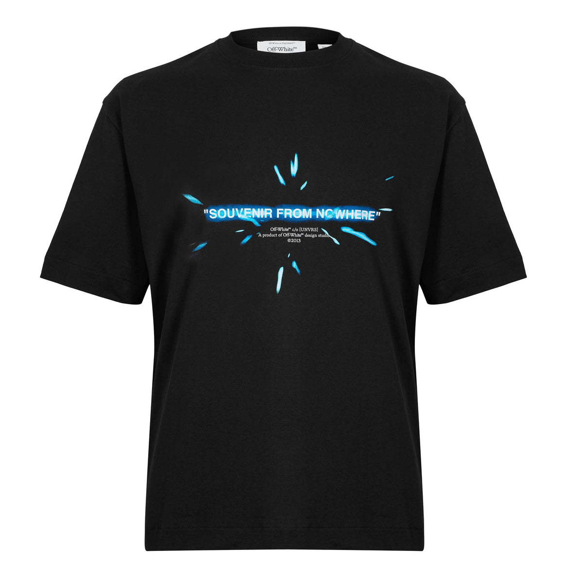 Men's T-shirt black with blue front text graphic and splatter design