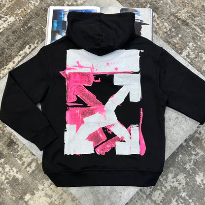 Black Off Wht hoodie with large back graphic print and hood