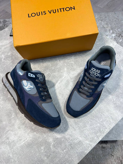 Louis Vuitton LV azure runner sneakers, navy blue with grey mesh and dark laces