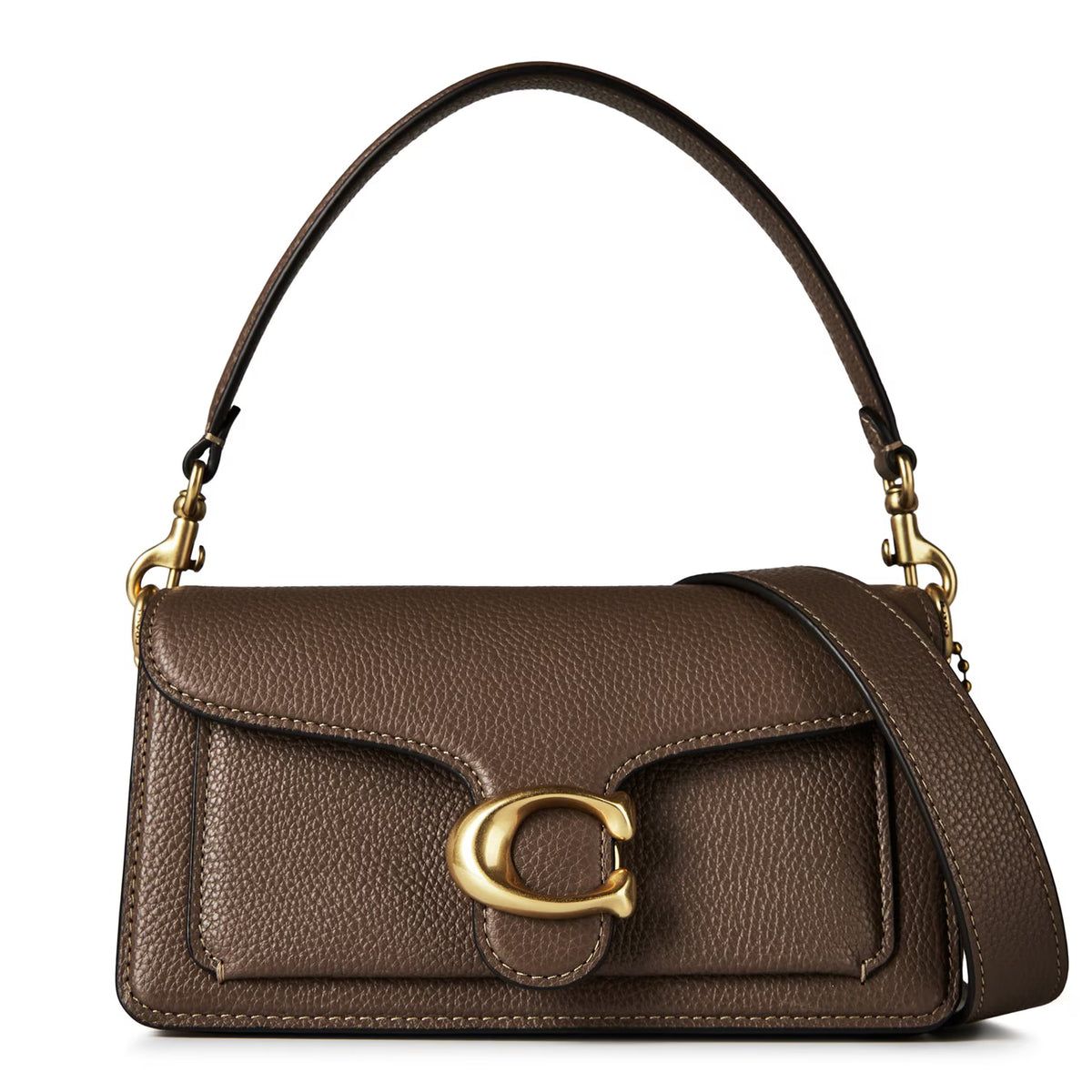 Tabby 20 shoulder bag in dark brown with gold-tone C clasp and top handle