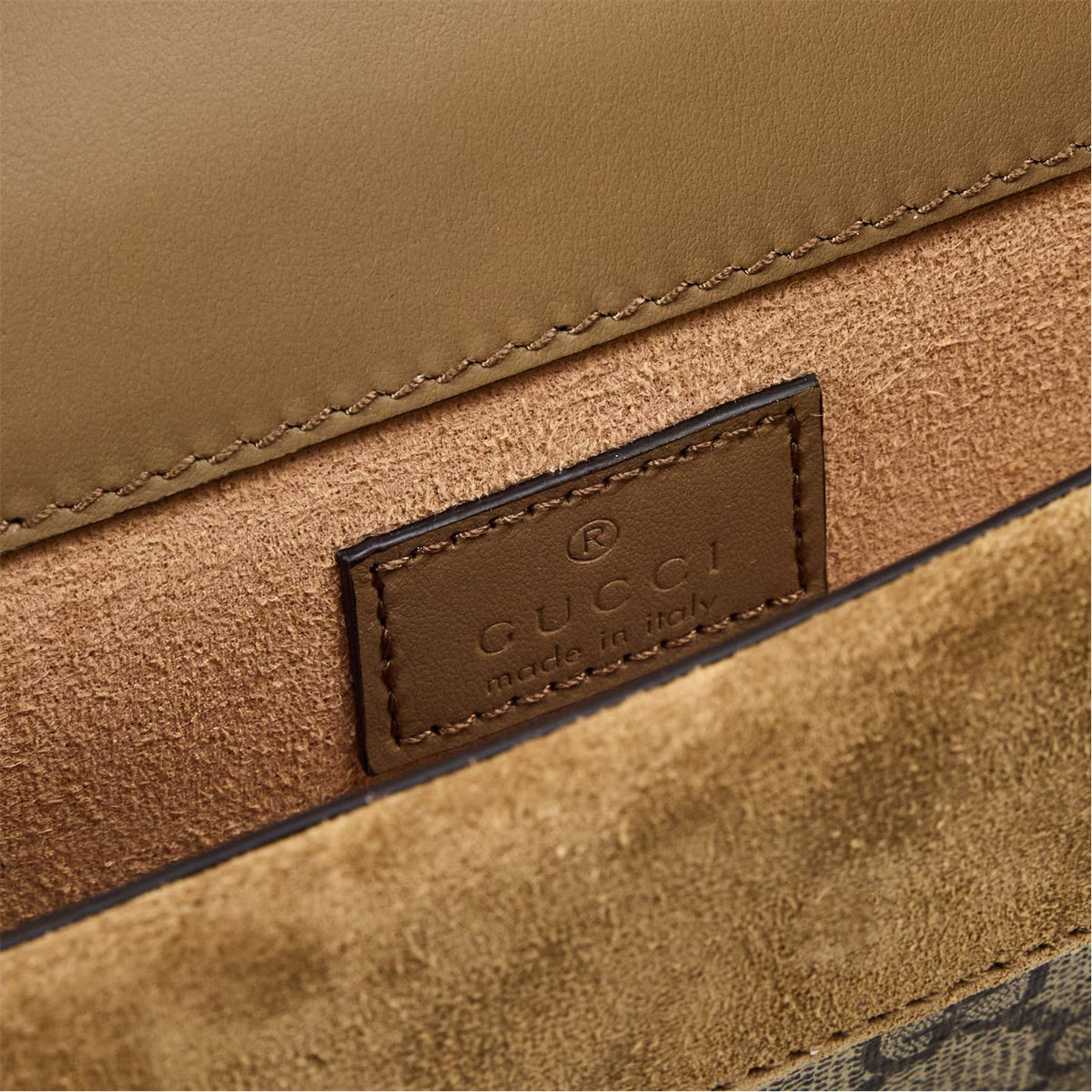 Dionysus GG Supreme Super Mini Bag light brown leather trim with logo patch