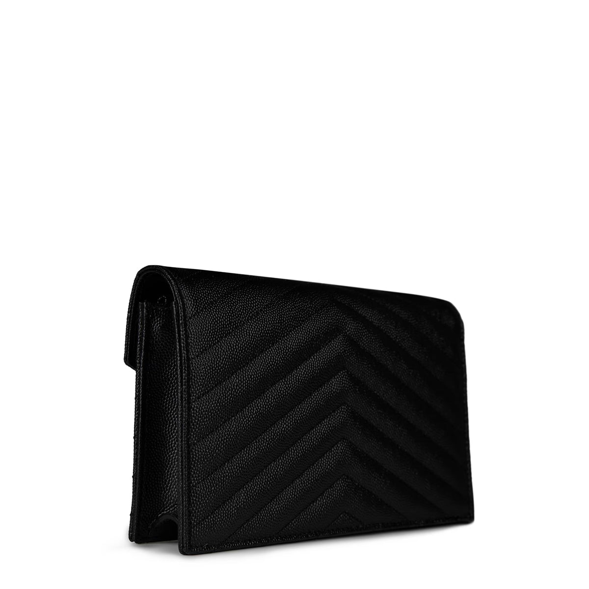 Black quilted envelope crossbody bag, back view with slim flap