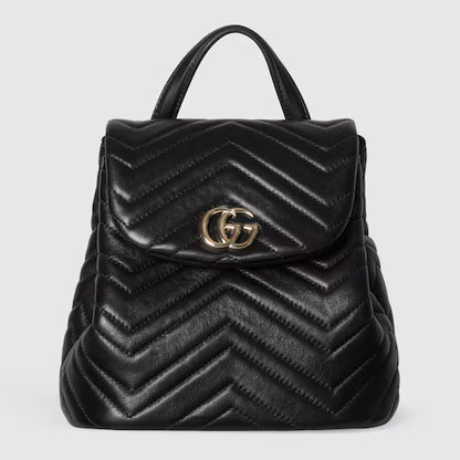 Gucci GG Marmont mini bag noir en cuir matelassé à motif chevrons, fermoir GG doré