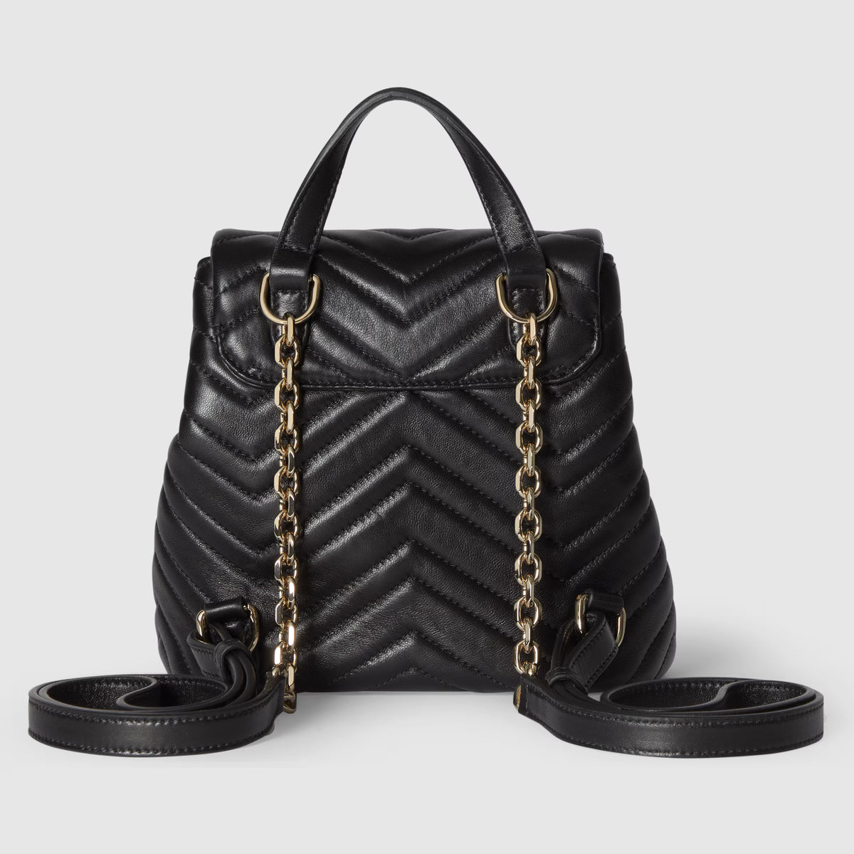 Mini sac noir GG Marmont avec doubles anses et bandoulière chaîne, motif chevrons