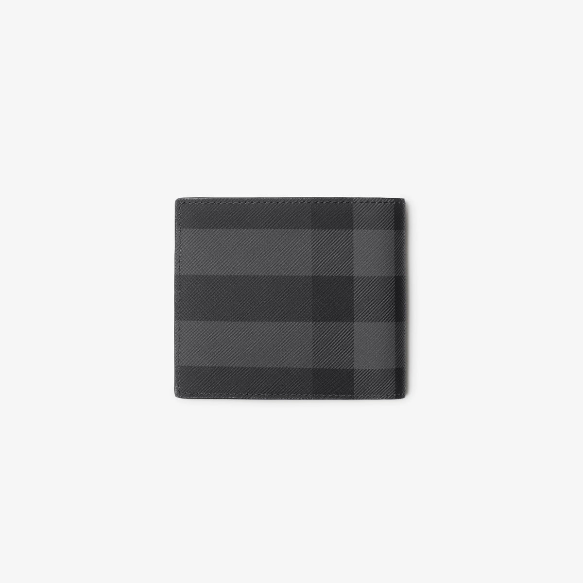 Charcoal check bifold wallet with textured front and plaid pattern