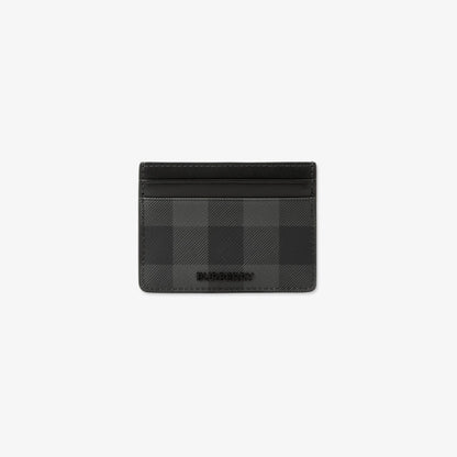Dark check card case with top slot and Burberry logo