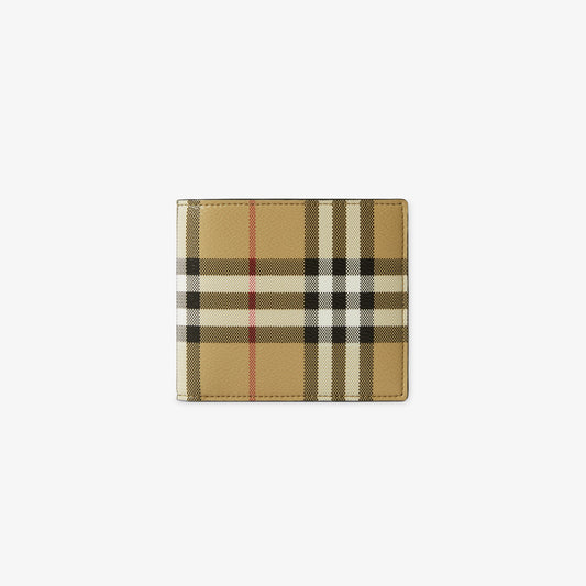 Bifold-Geldbörse Karo-Design in Archive beige, mit roten und dunklen Linien