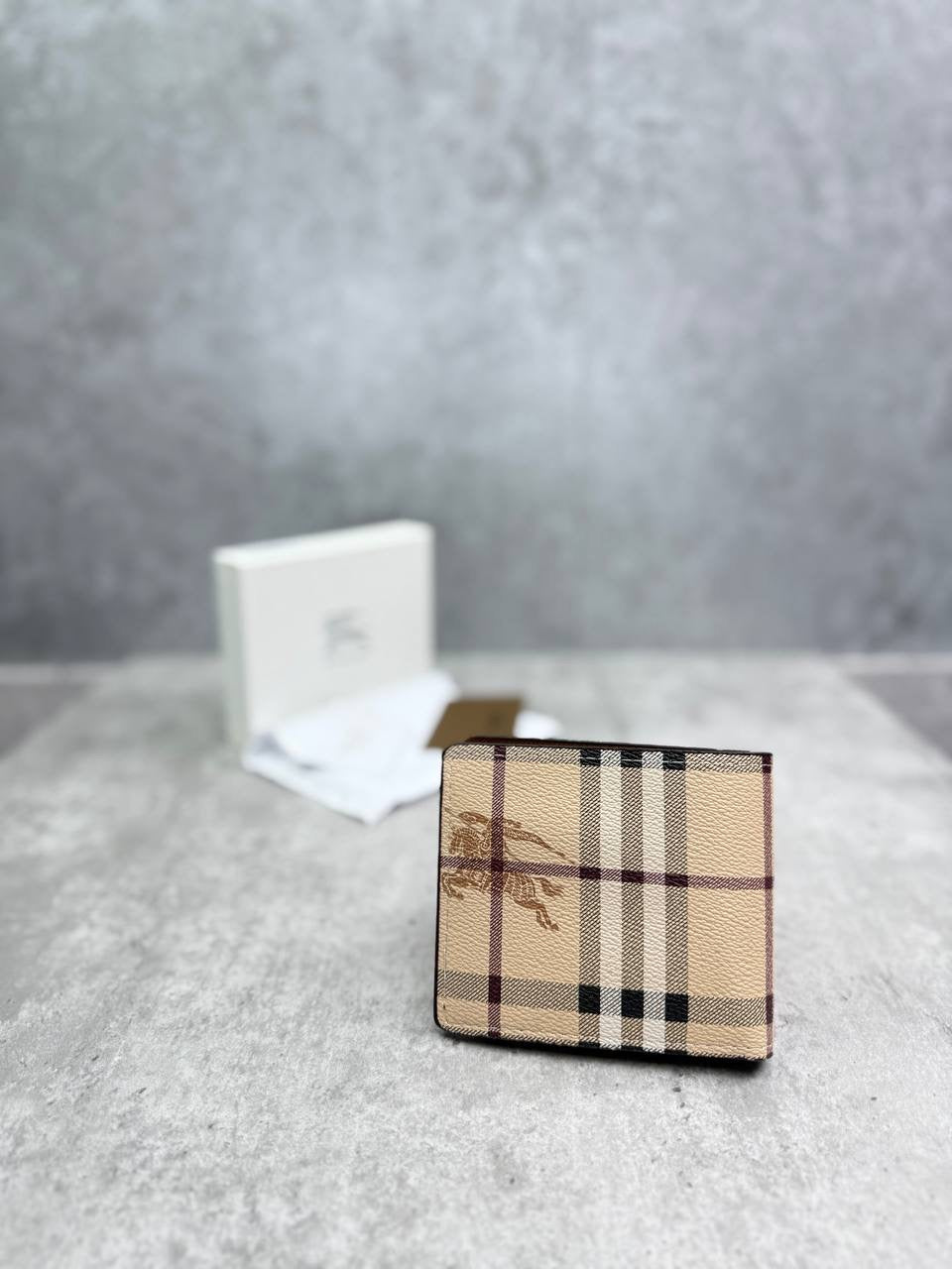 Burberry check card wallet, beige and dark brown plaid