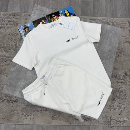 Off-White Graphic T Shirt & Shorts Set – White