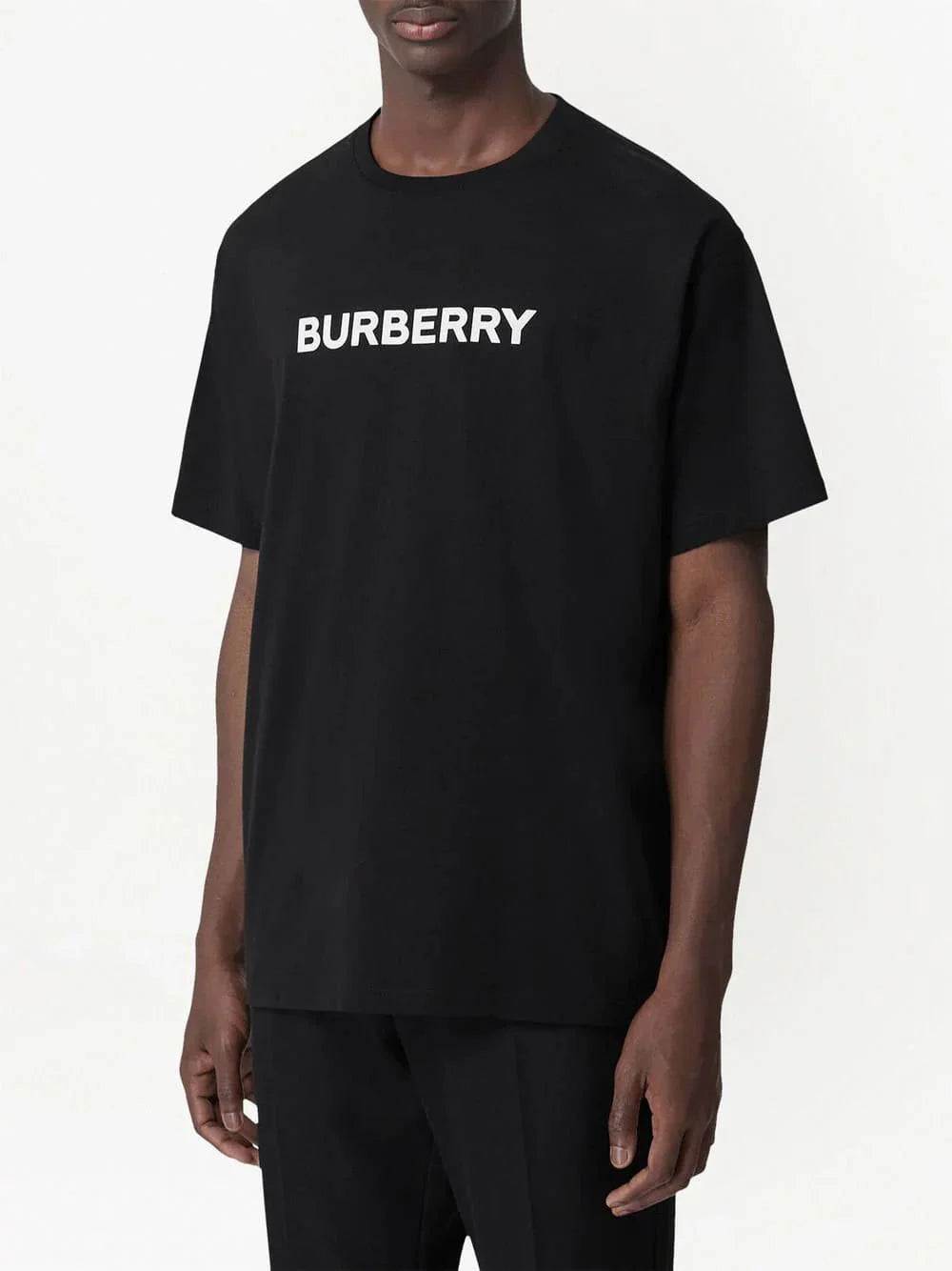Black Harriston logo T-shirt with 'BURBERRY' chest print, crew neck