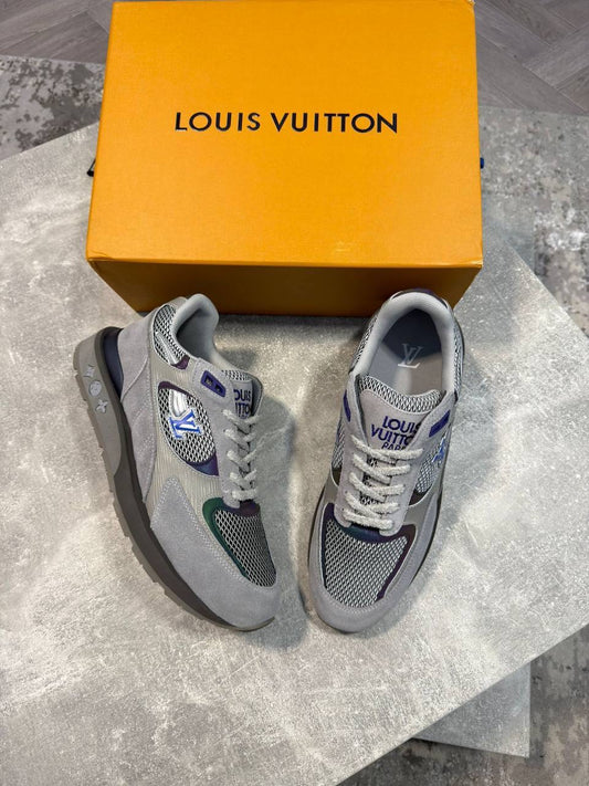 Louis Vuitton LV azure runner sneakers, grey with green panels and blue accents