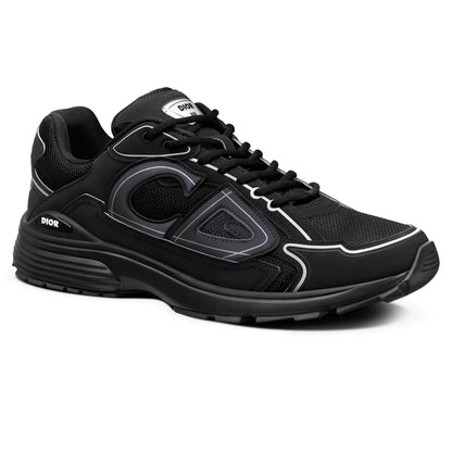 Black lace-up sneaker, gray side panels, chunky sole; Dior logo