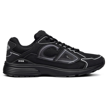 Side view black sneaker with gray accents, lace-up closure, ribbed tread sole