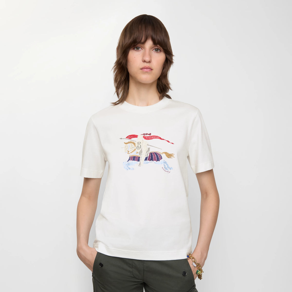 EKD cotton T-shirt, white, front view with equestrian crest print