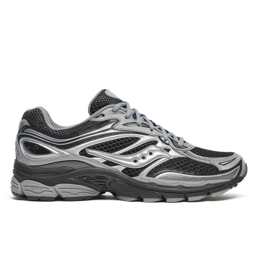 Saucony Omni 9s running shoes in gray and black, mesh upper with lace-up
