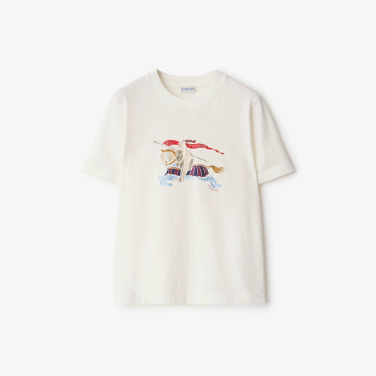 EKD cotton T-shirt in white with colorful equestrian graphic on chest