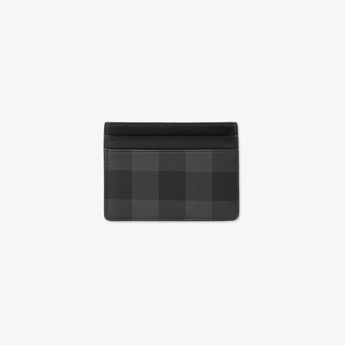 Dark check card case with top card slots, no logo visible