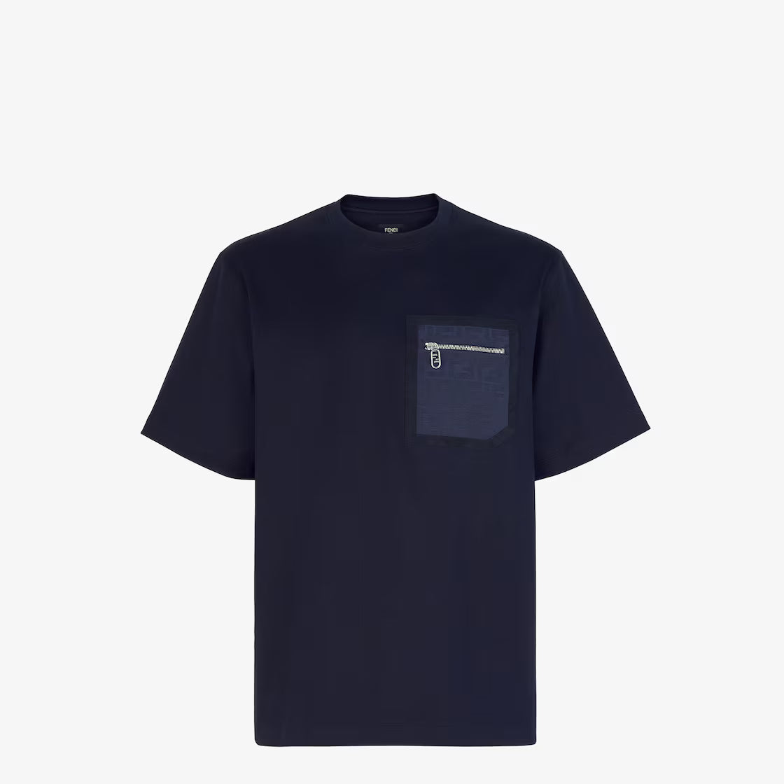 T‑Shirt aus Baumwolle in Dunkelblau mit Ziertasche auf der Brust