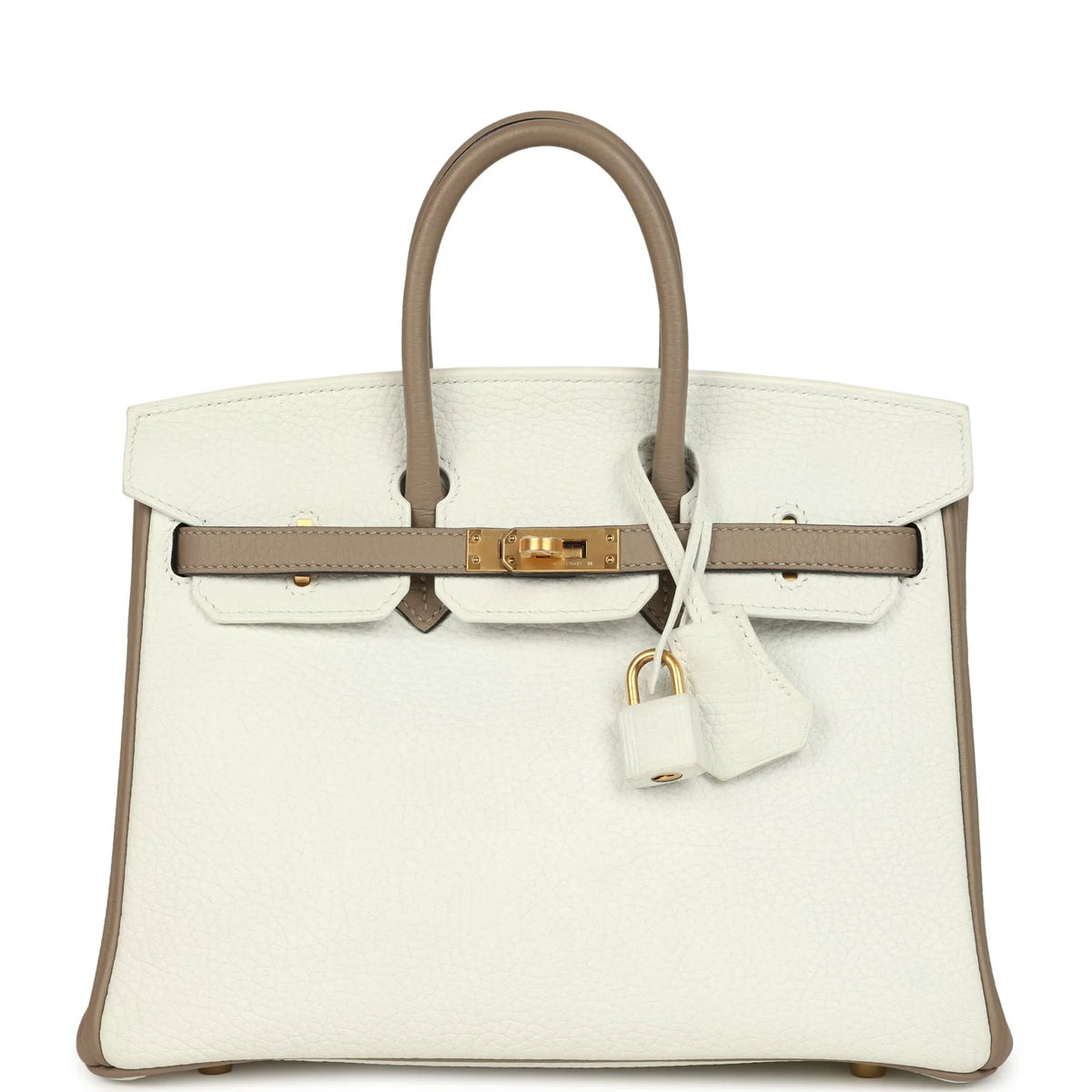 Hermès Birkin 25 blanche en cuir grainé, fermoir doré et anses courtes
