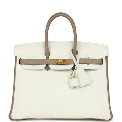 Hermès Birkin 25 blanche en cuir grainé, fermoir doré et anses courtes