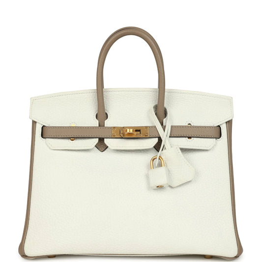 Hermès Birkin 25 blanche en cuir grainé, fermoir doré et anses courtes