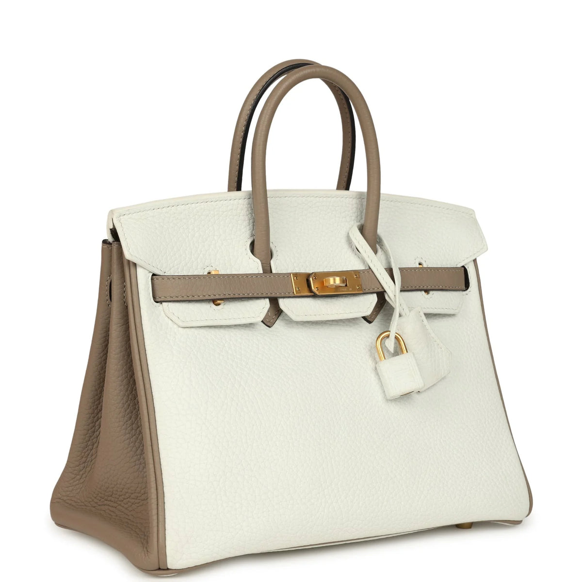 Hermès Birkin 25 blanche, côté bordeaux/brun visible et fermoir doré