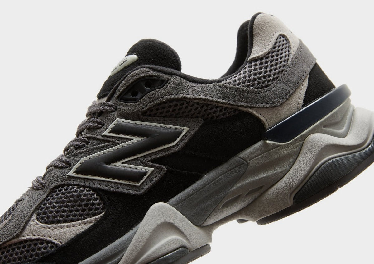 NB 9060 black/grey sneaker upper with mesh, lace eyelets, and N logo patch