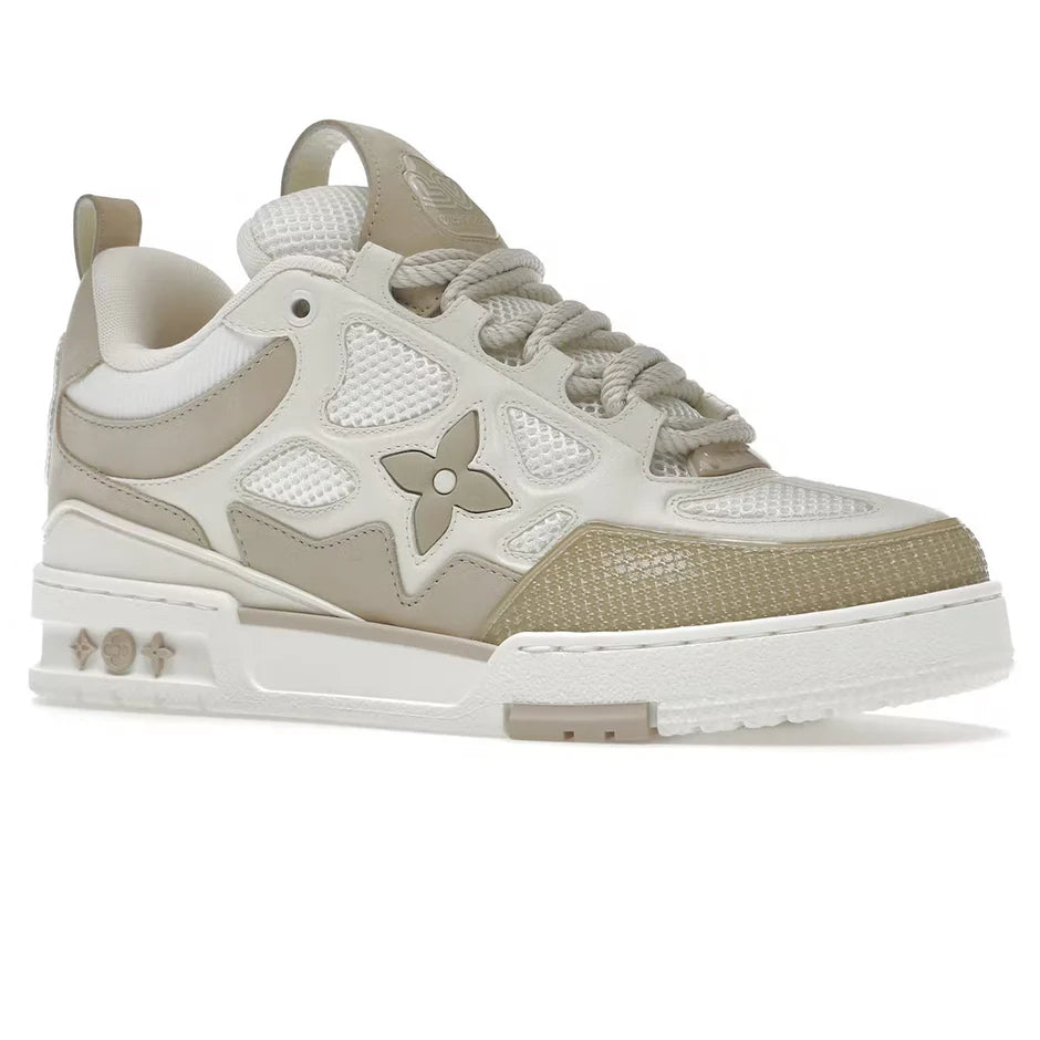 LVE Skate Trainers beige and white low-top skate sneakers with textured paneling