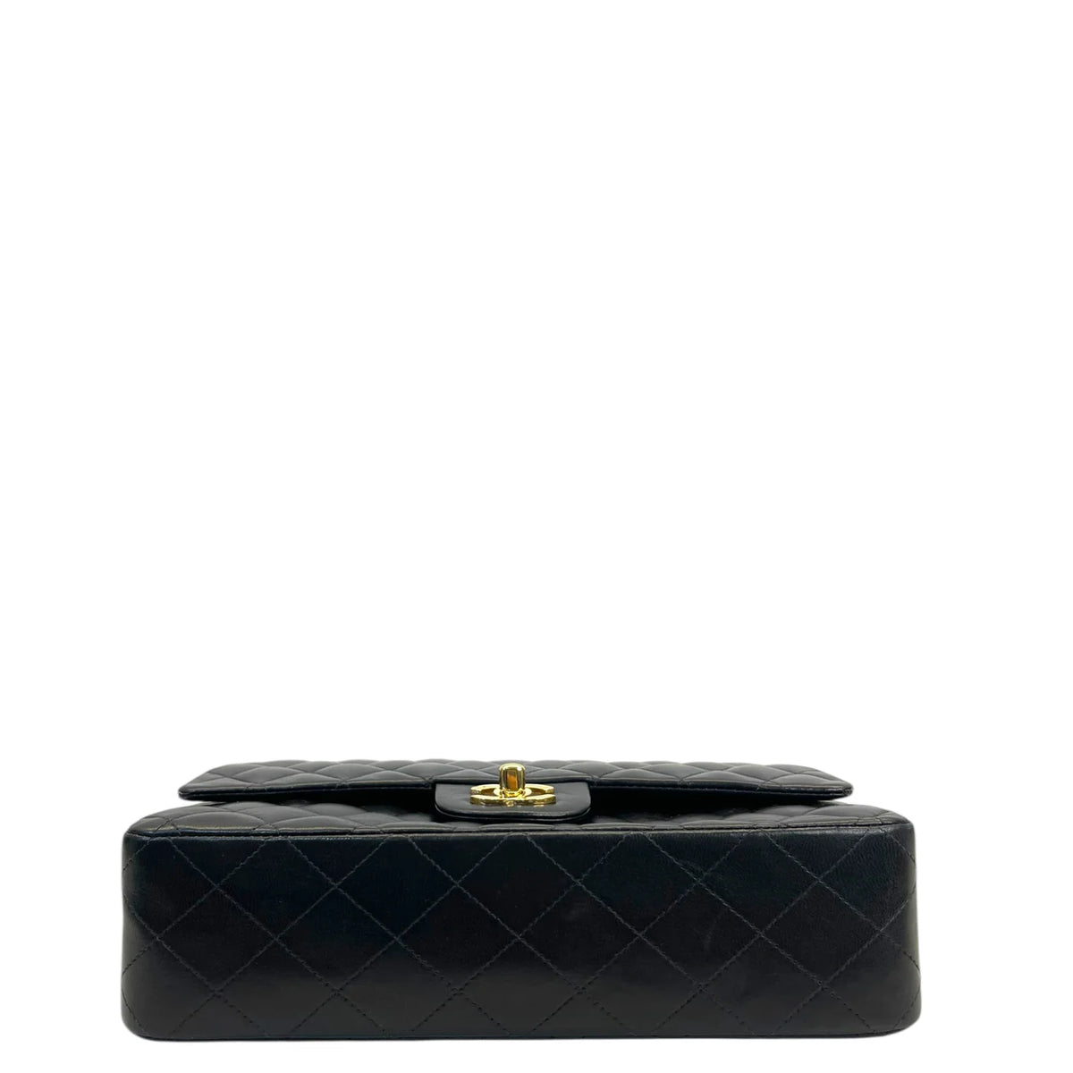 Classic double flap bag base with dark quilted leather and gold turn-lock clasp