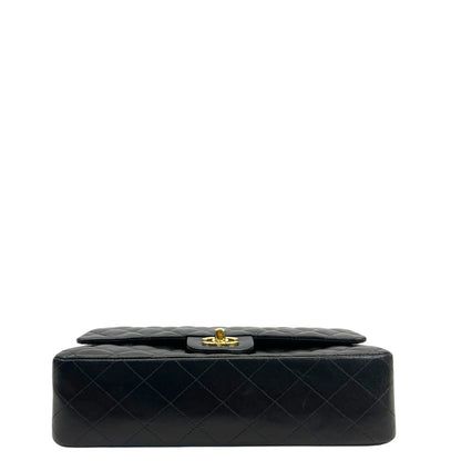 Classic double flap bag base with dark quilted leather and gold turn-lock clasp