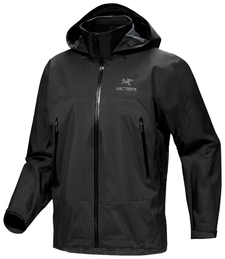 Arc T-rex jacket in Schwarz, durchgehender Reißverschluss, Kapuze mit Kordel, Fronttaschen.