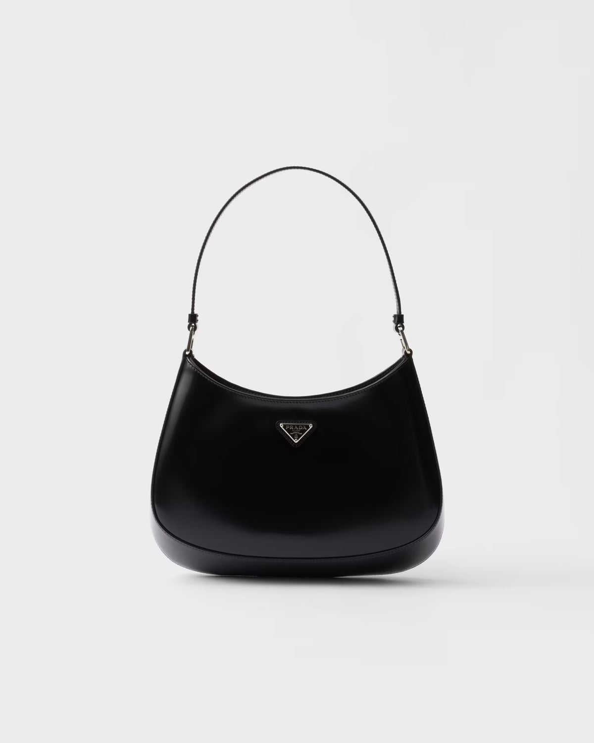Prada Cleo brushed leather shoulder bag, black, curved hobo shape