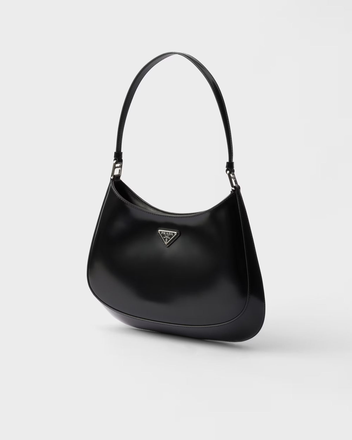 Prada Cleo brushed leather bag, black with triangular logo plate
